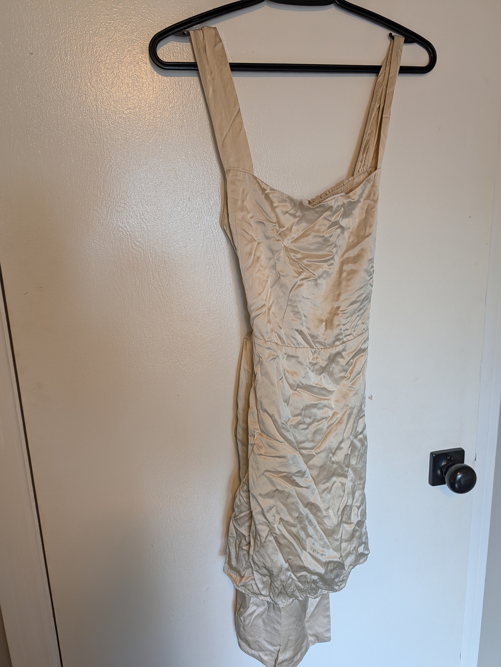 Reformation Champagne Silk Mini Dress Smocked Back Bow Tie Size 10